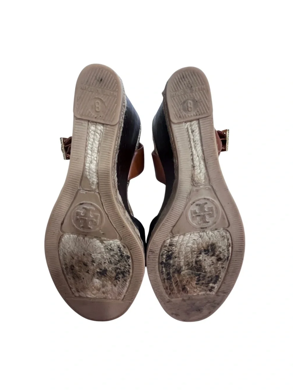 Tory Burch Bima Black Canvas dark brown Wedge Sandals Size 8